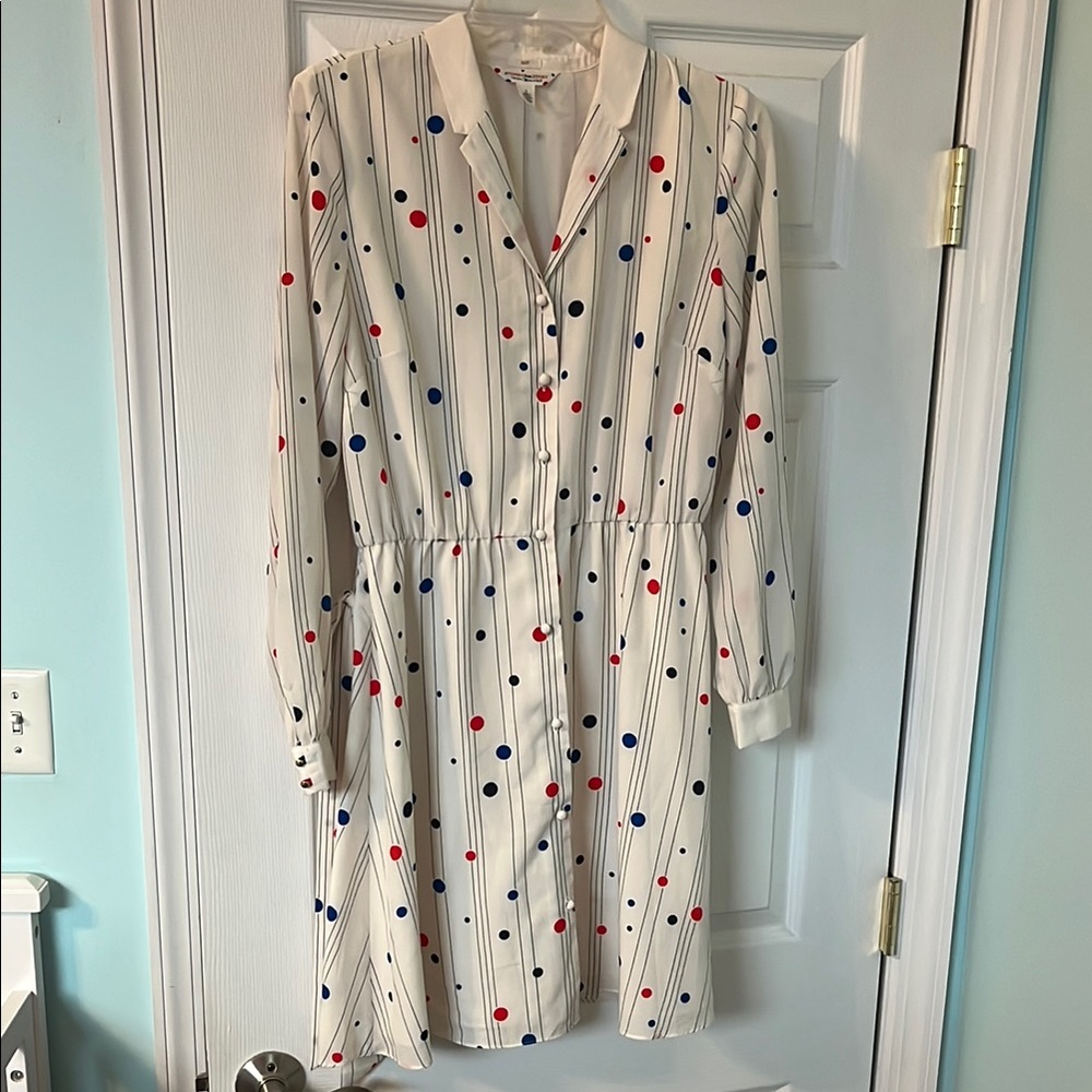 As Seen on Taylor Swift Polka Dot Striped Dress -White with Red and Blue Accents